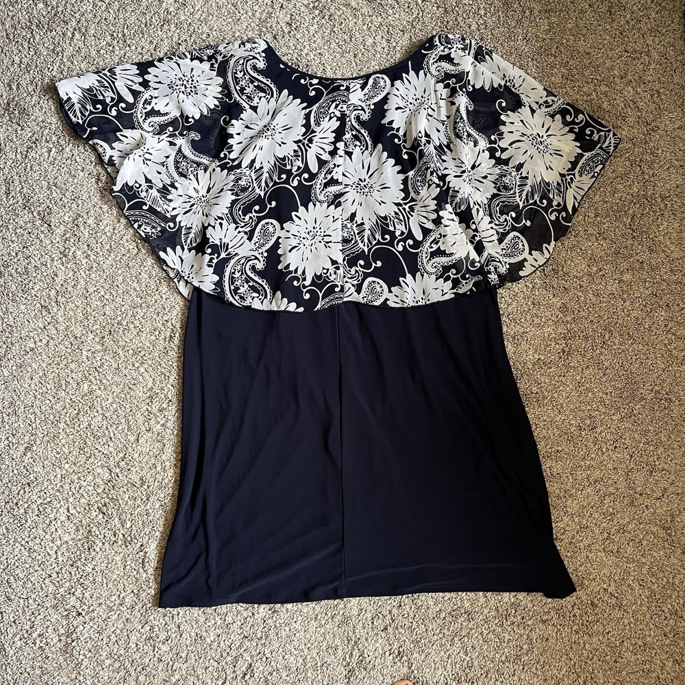 Elie McCarthy Dress 3X Sleeveless Blue Floral Sheer Overlay NWT - Picture 6 of 8